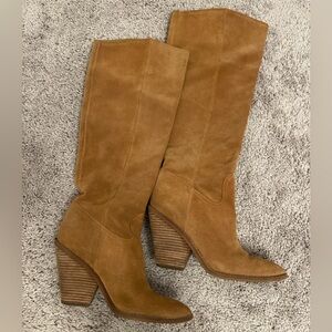 Sam Edelman Suede Knee High Boots Camel Brown Block Heel 8.5